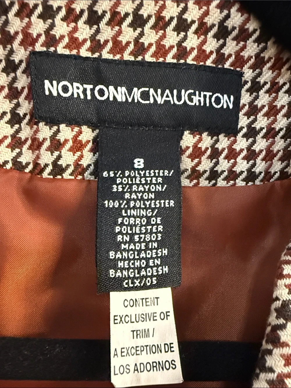 Norton McNaughton Brown & Cream Houndstooth Fringed Blazer - Picture 2 of 9